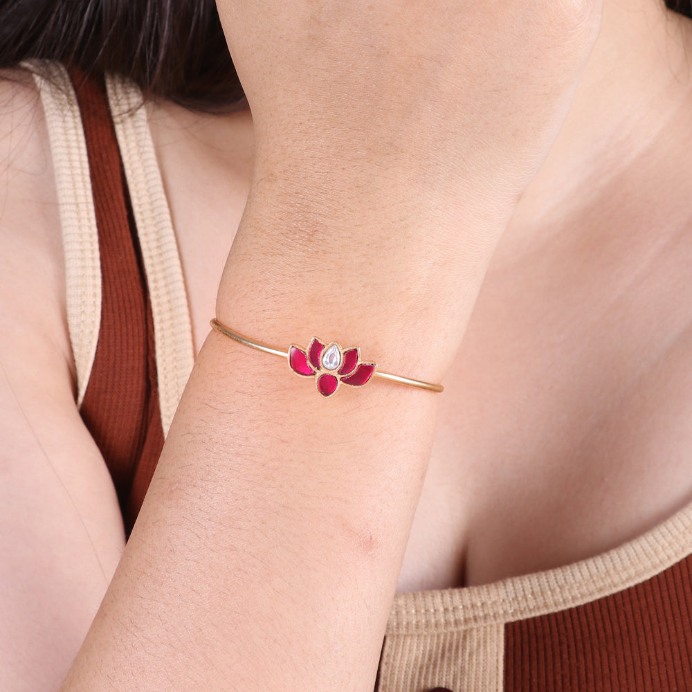 Lotus Bracelet with Red and White Kundan image 0