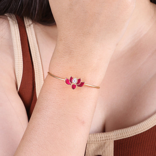 Lotus Bracelet with Red and White Kundan image 0