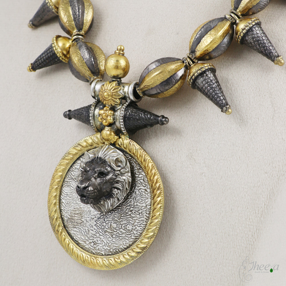 Lion Medalion in Gold n Rhodium Finish image 2