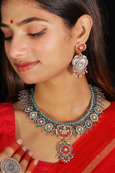 Riwaayat Coral and Tuquoise necklace set image 1