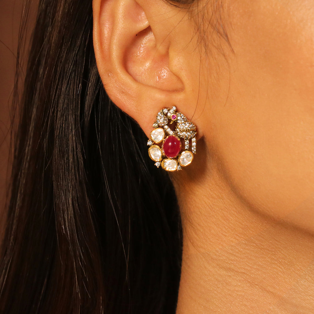 Red Stone with Moissanite Bird Pendant Set image 2