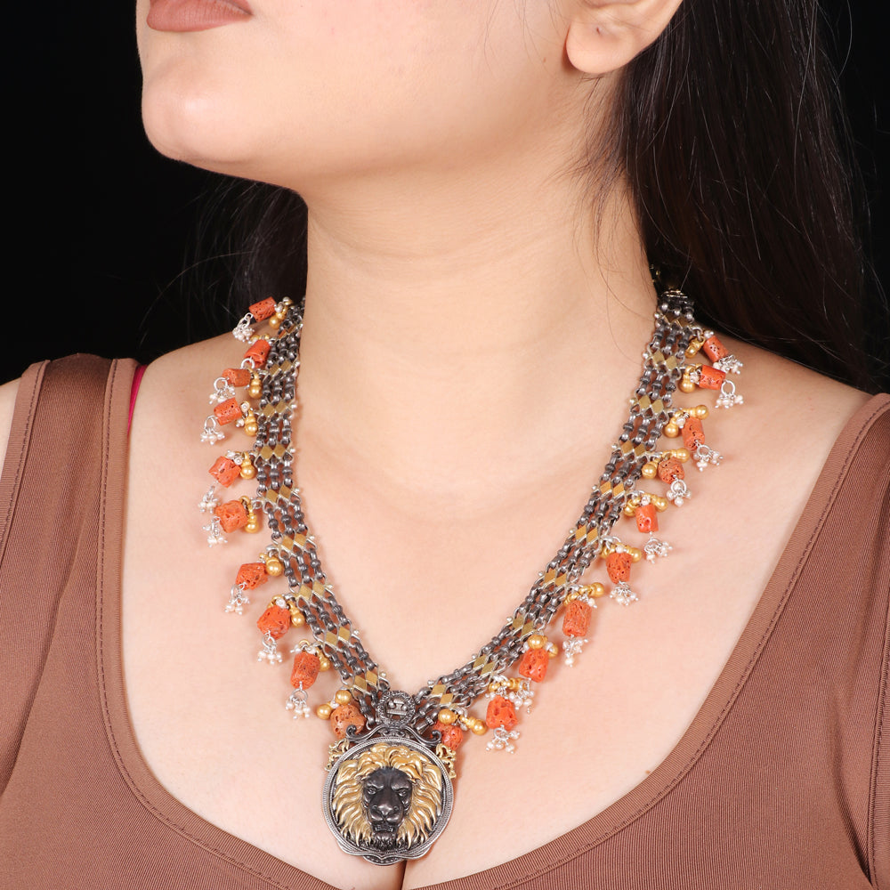 Lion Pendant with Coral Drops image 0