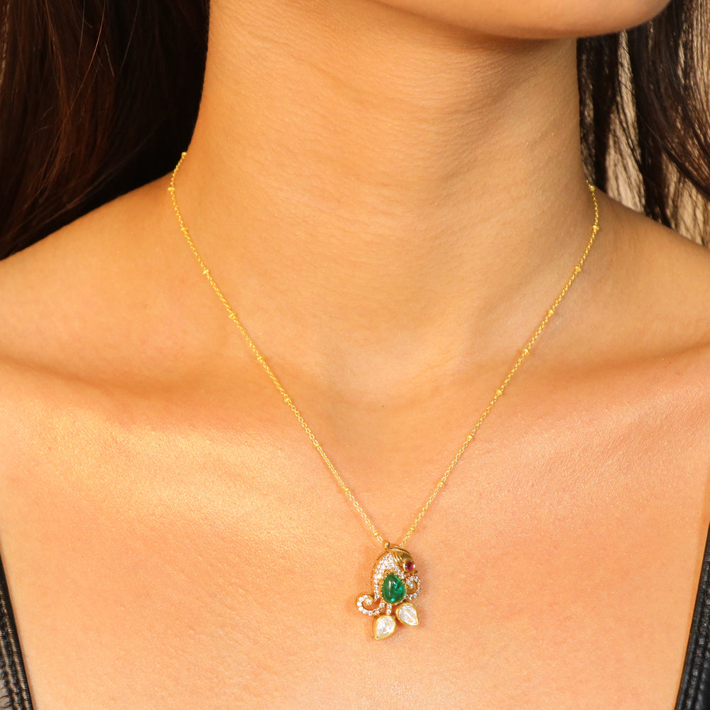 Green Stone with Moissanite Pendant Set image 1