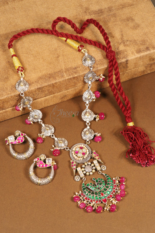 Jadao Kundan green pendant fusion necklace set