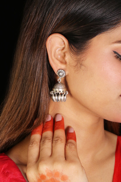 Saadagi Sunflower Jhumka with tassels image 1