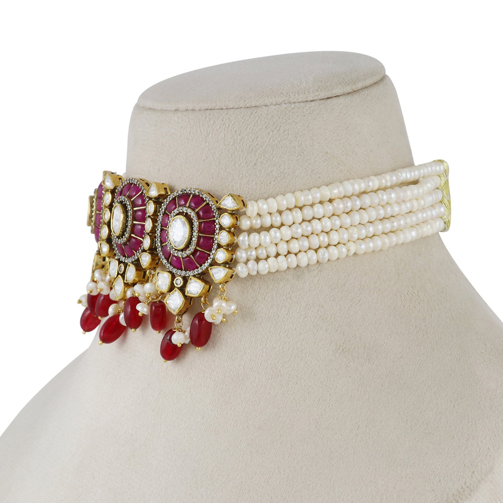 Jadau Kundan Choker Set with Moissanite and Pearls image 1
