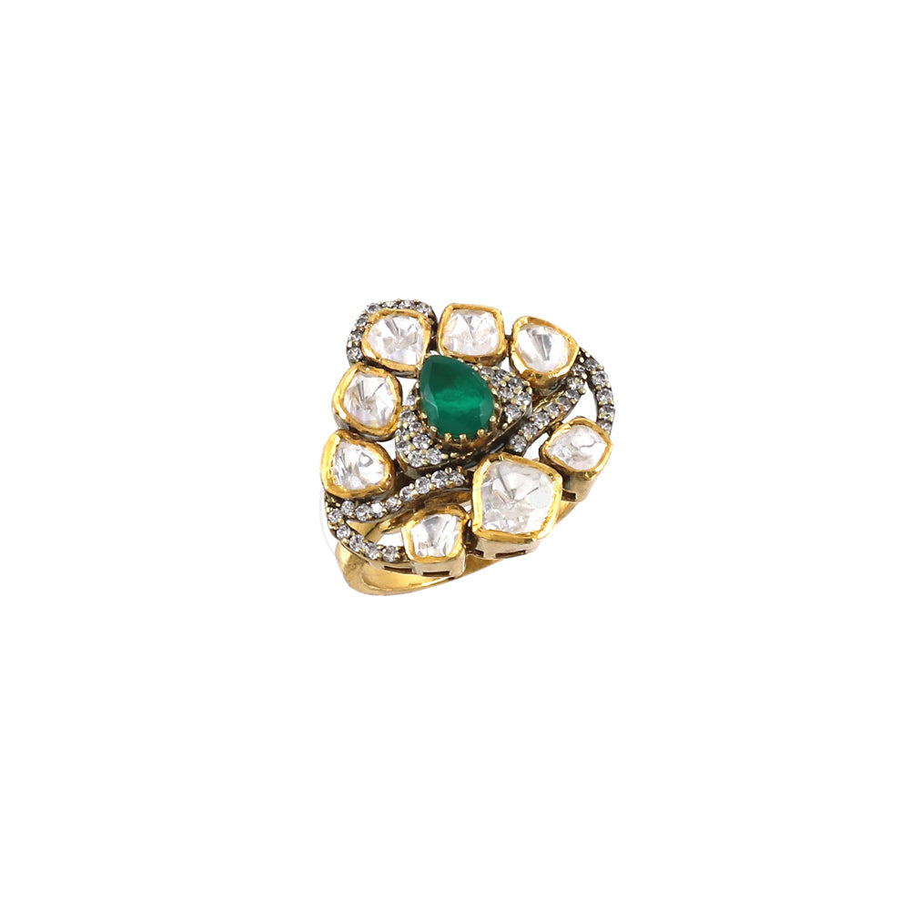 Moissanite with Green Stone Ring image 3