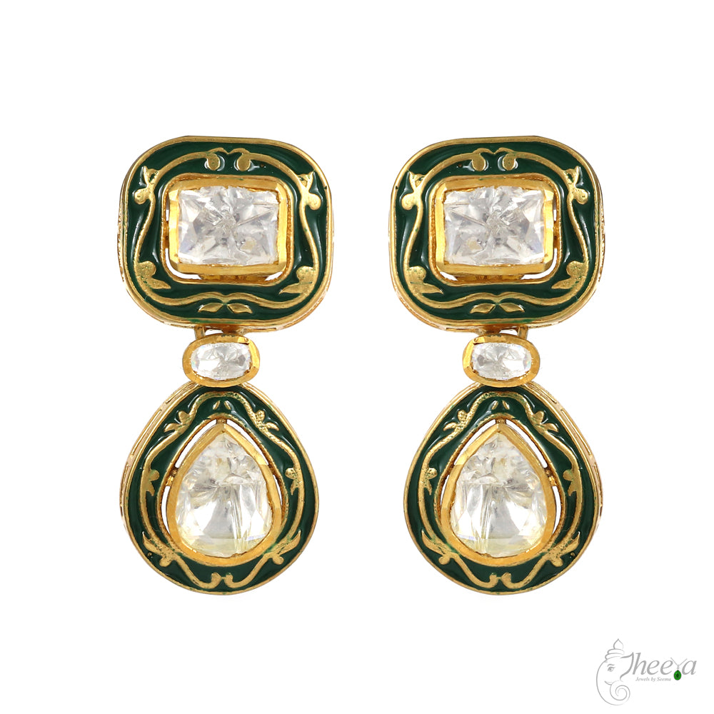 Ratnavalli Green Meenakari Moissanite necklace set image 1