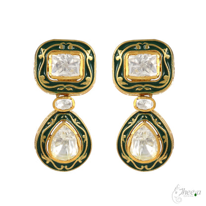 Ratnavalli Green Meenakari Moissanite necklace set image 1