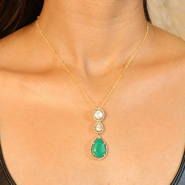 Emerald Drop Moissanite Pendant Set image 1
