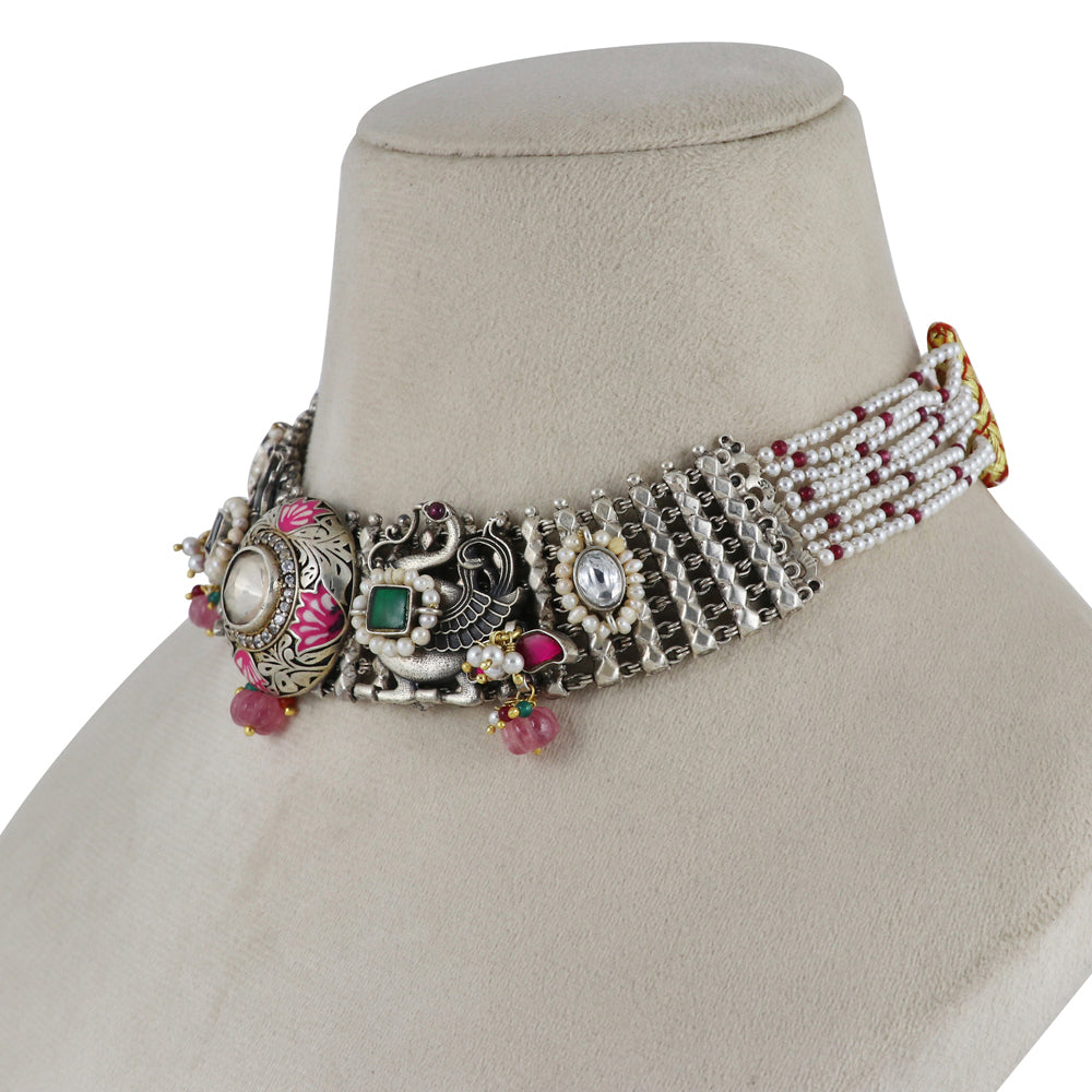 Pink Fusion Meenakari Necklace Set image 3