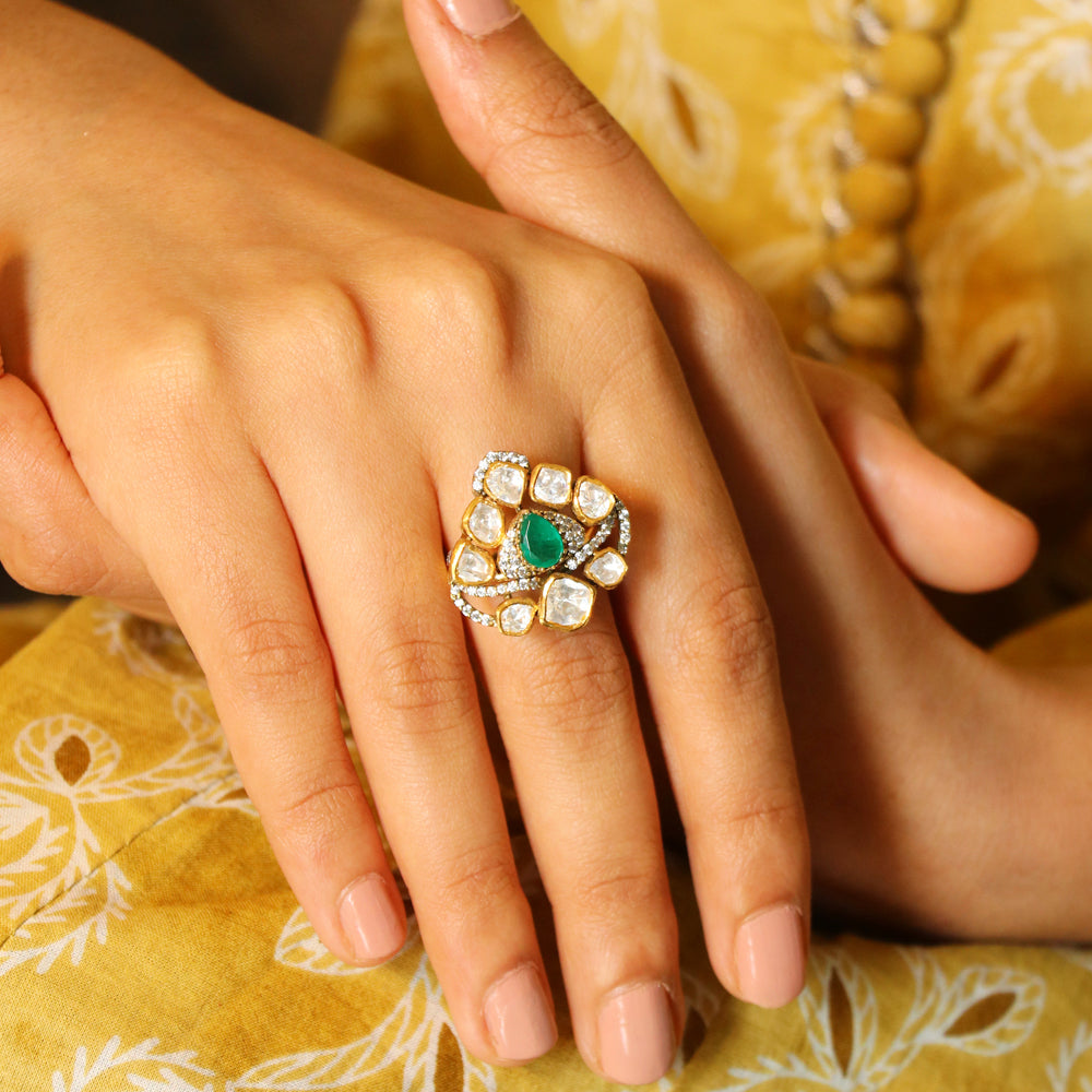 Moissanite with Green Stone Ring image 0