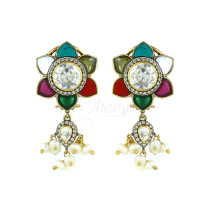 Navaratan Choker Set with Moissanite and Pearls image 3