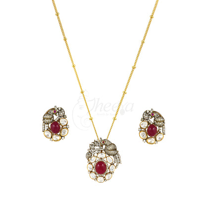 Red Stone with Moissanite Bird Pendant Set image 3