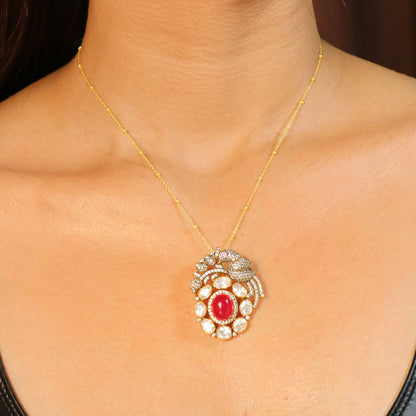 Red Stone with Moissanite Bird Pendant Set image 1