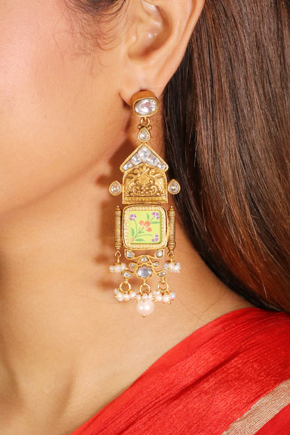 Meheriya Green handpainted Kundan earrings image 0