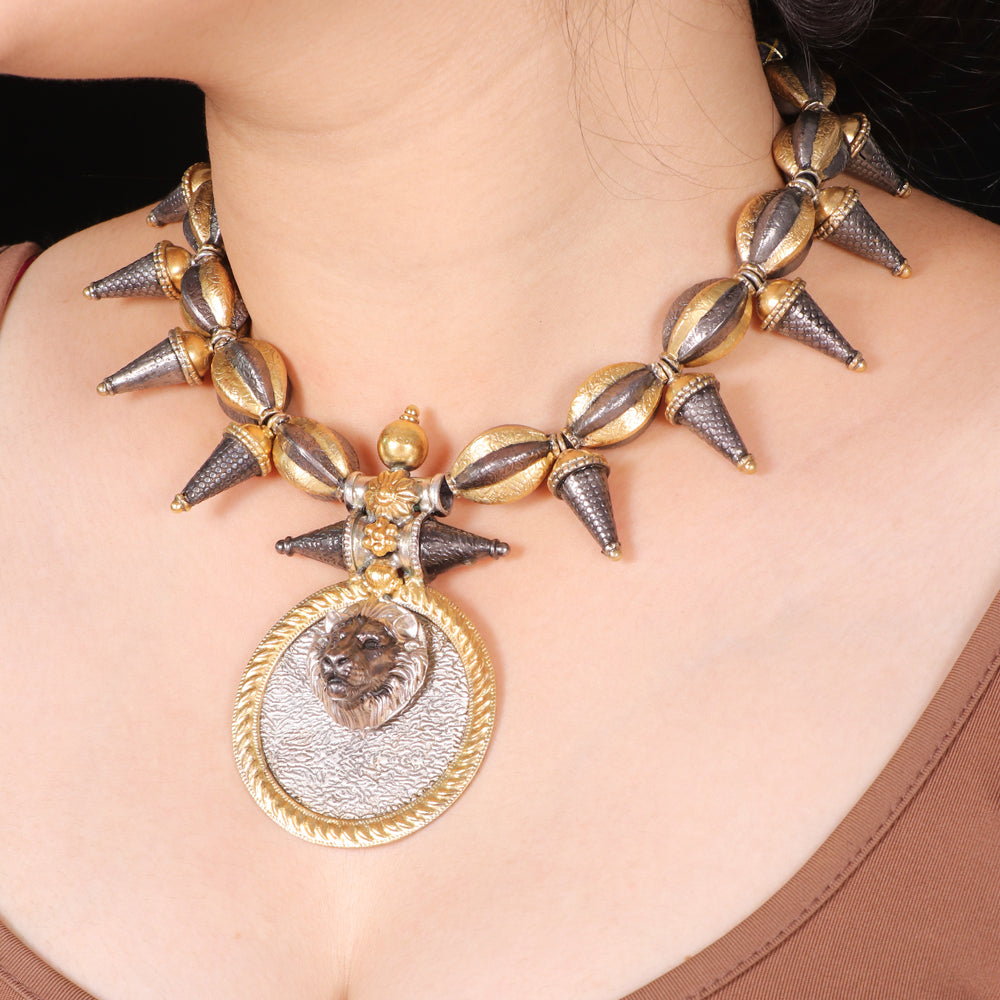 Lion Medalion in Gold n Rhodium Finish image 0