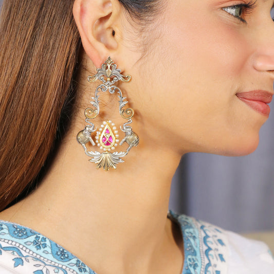 Twin Elephants with Pink Kundan Earrings image 0