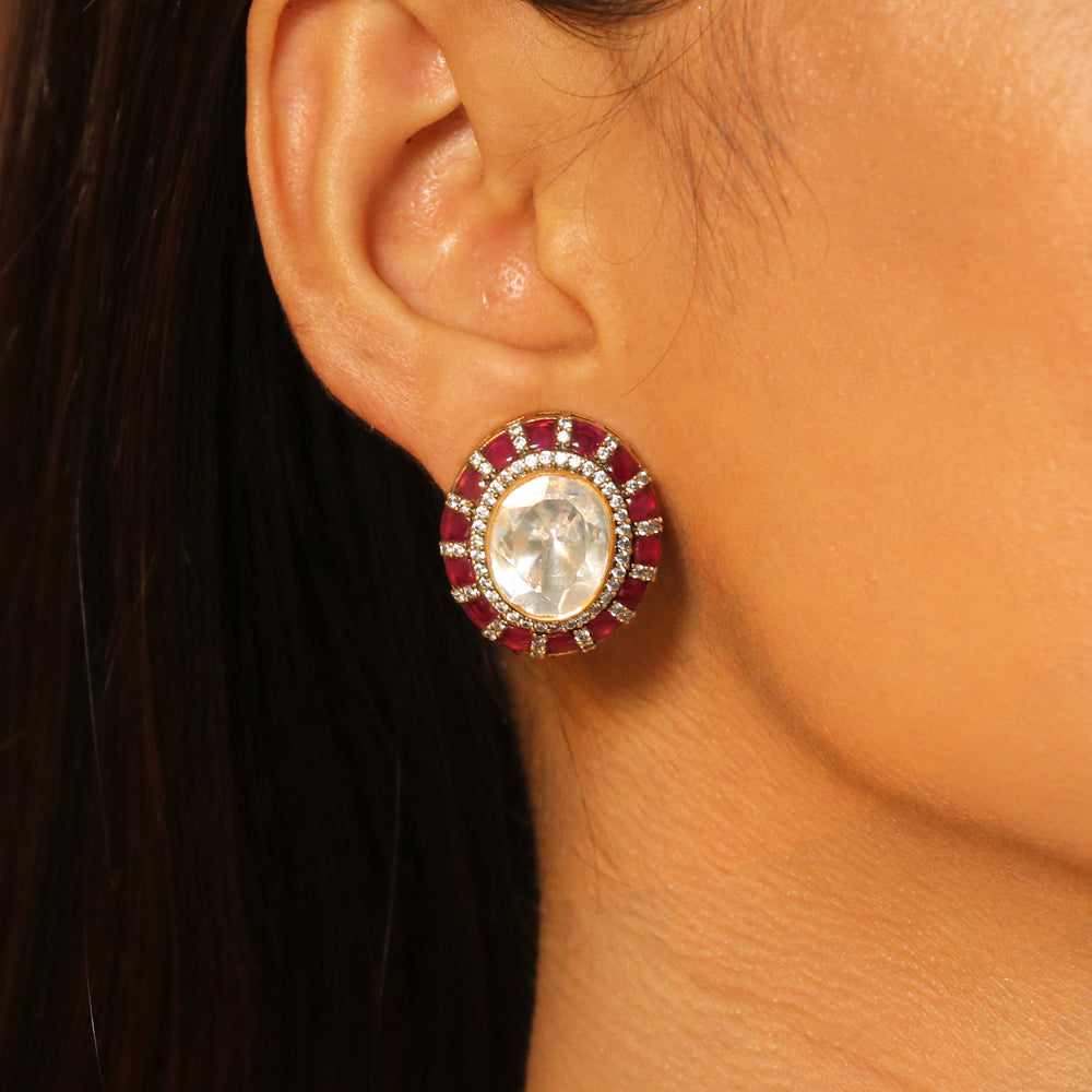 Big White Moissanite with Red Kundan Set image 2