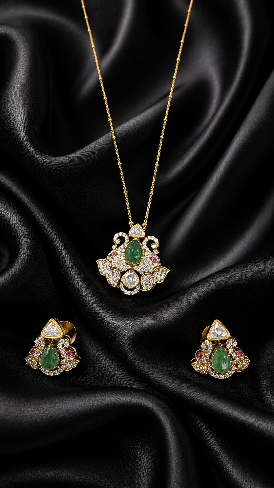 Jharokha Mint Green Moissanite Pendant Set