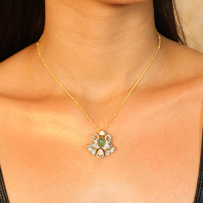 Mint Green Stone with CZ Moissanite Pendant Set image 1