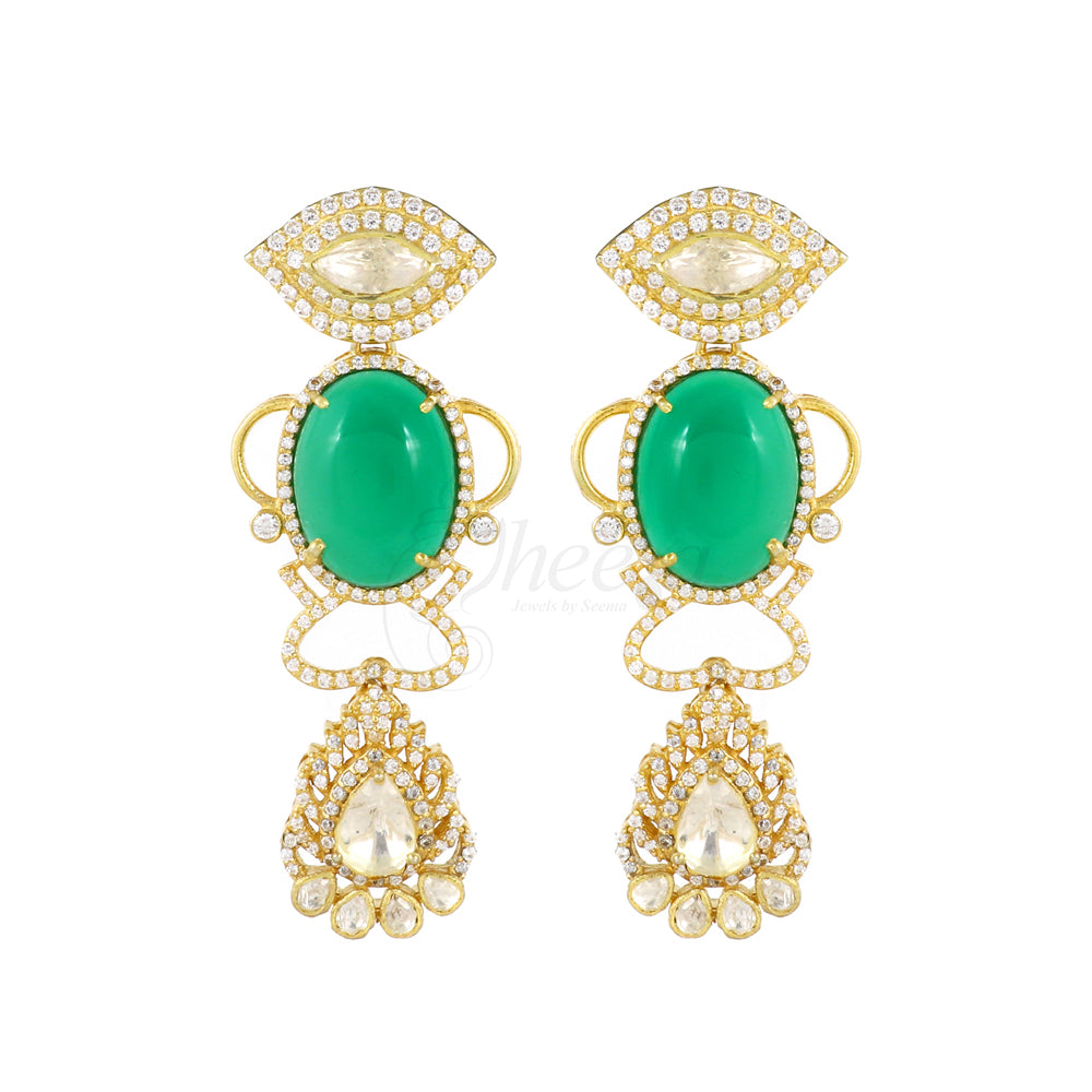 Green Stone Moissanite with CZ Earring image 1