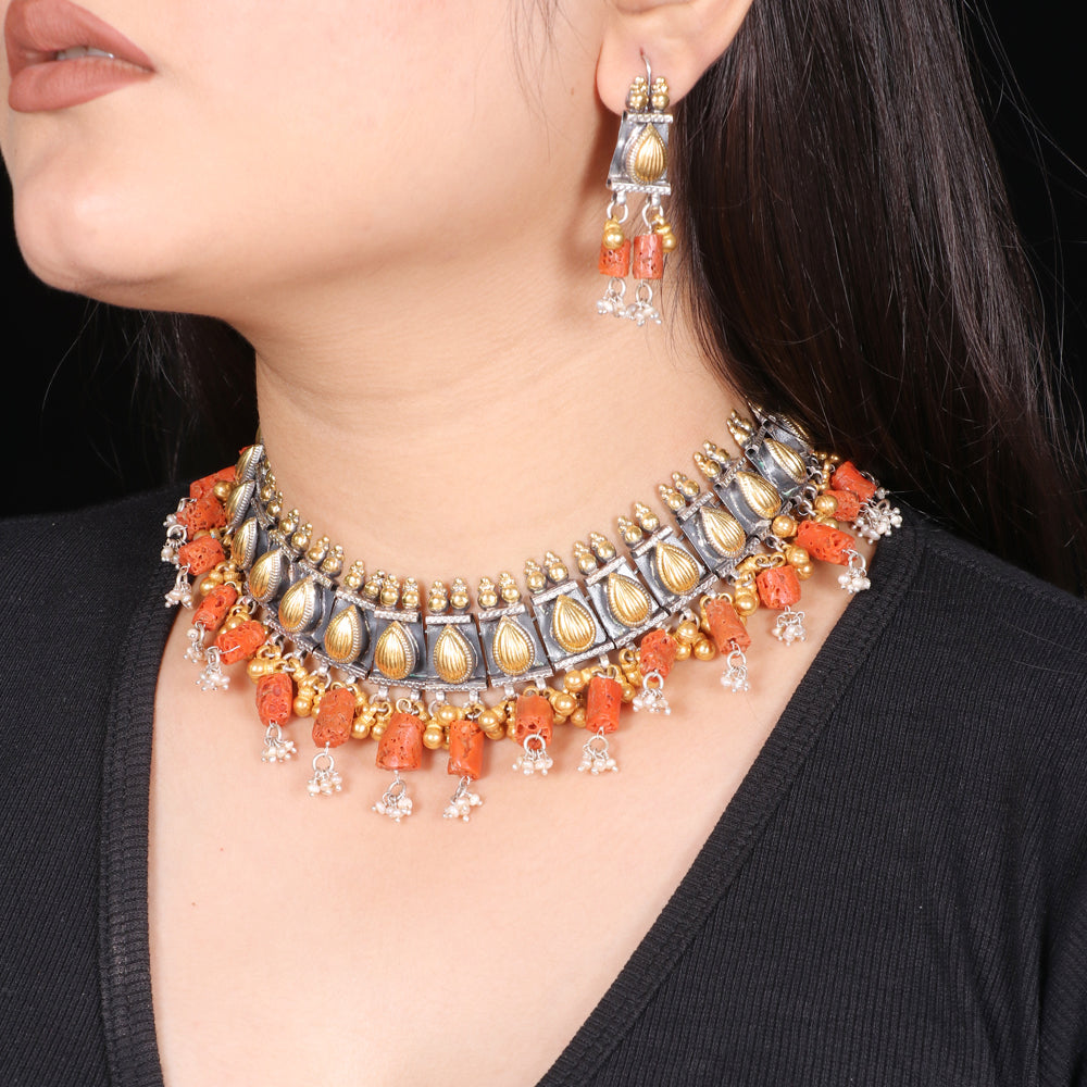 Coral Necklace with Gold n Rhodium Finish image 0