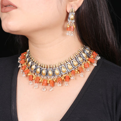 Coral Necklace with Gold n Rhodium Finish image 0