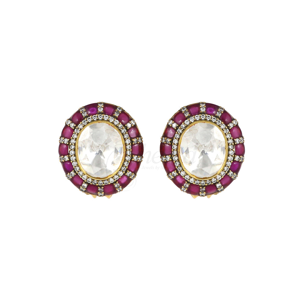 Big White Moissanite with Red Kundan Set image 5