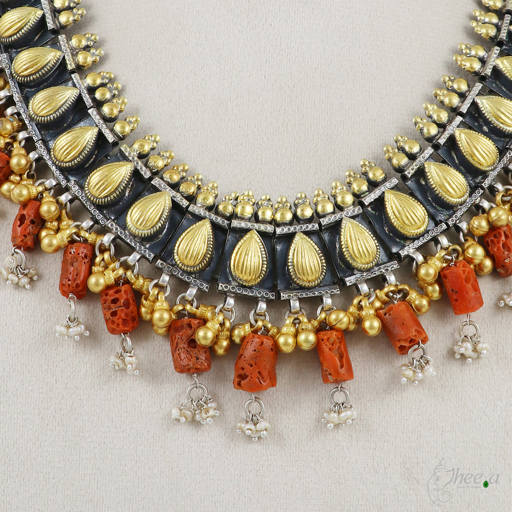 Coral Necklace with Gold n Rhodium Finish image 2