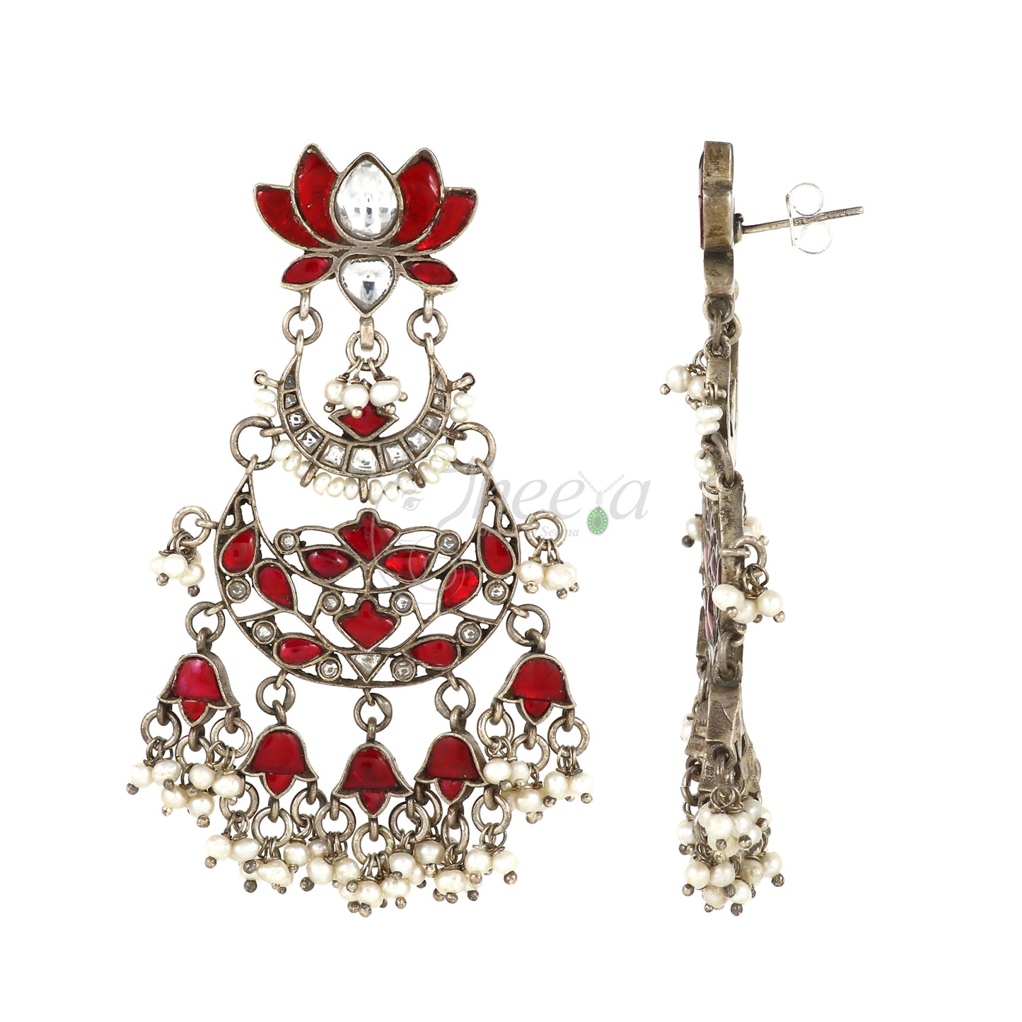 White and Red Chandelier Drop Earrings image 3