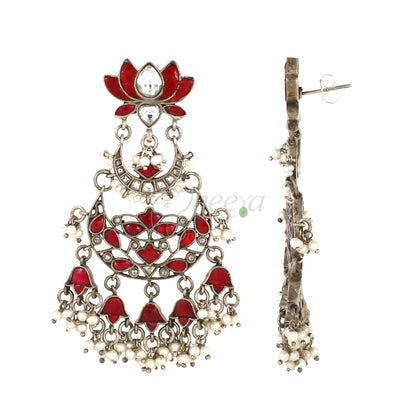 White and Red Chandelier Drop Earrings image 3