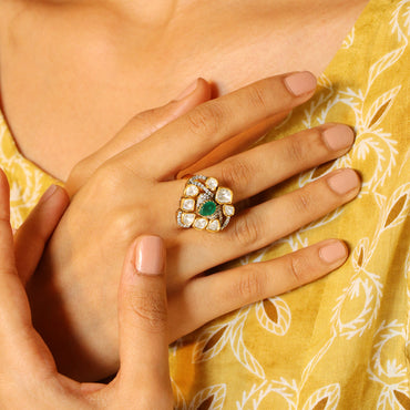 Moissanite with Green Stone Ring image 1