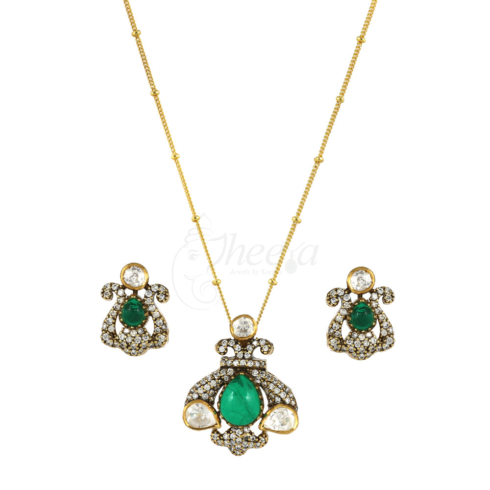 Green Stone with CZ Moissanite Pendant Set image 3