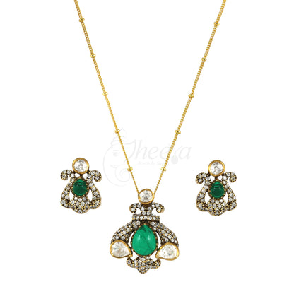 Green Stone with CZ Moissanite Pendant Set image 3