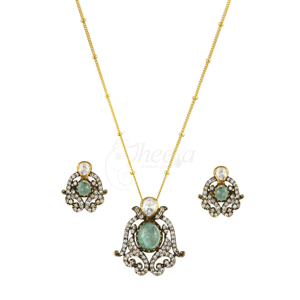 Mint Green with Moissanite and CZ Pendant Set image 3
