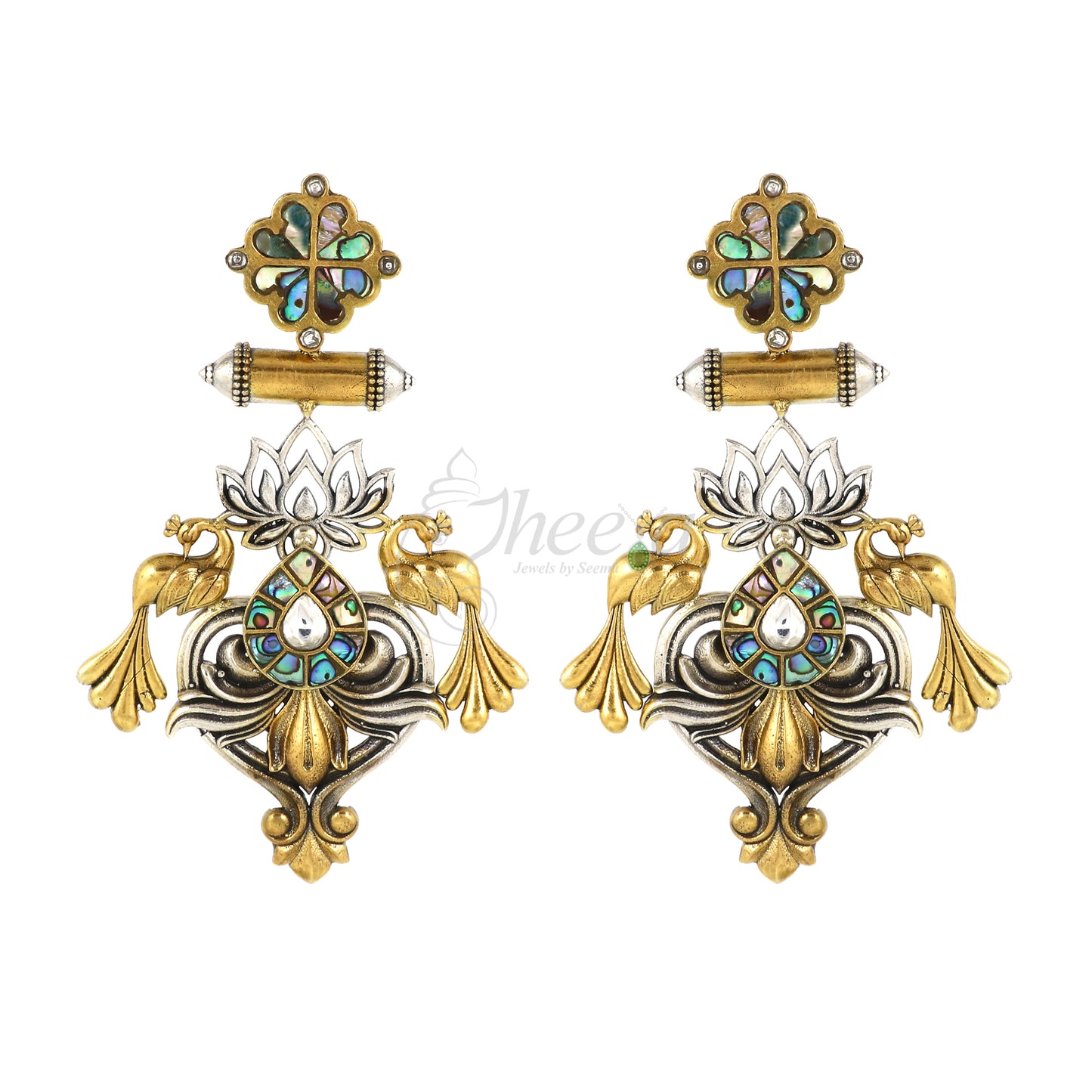 Mother of Pearl with Peacock Earring image 3