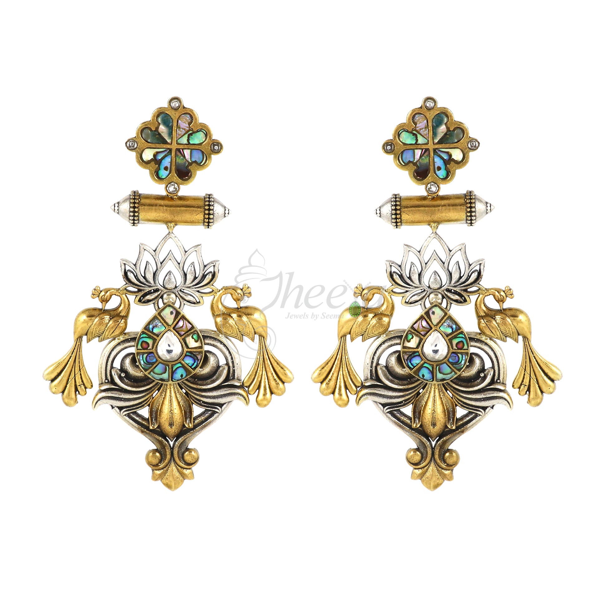 Mother of Pearl with Peacock Earring image 3