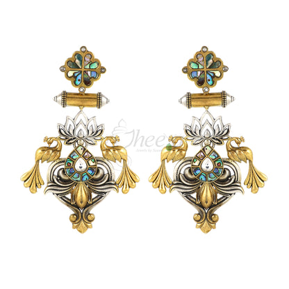 Mother of Pearl with Peacock Earring image 3