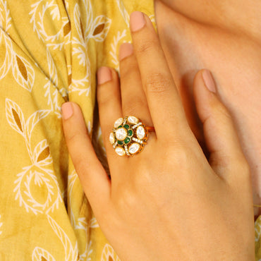 Green Kundan with Moissanite Ring image 1