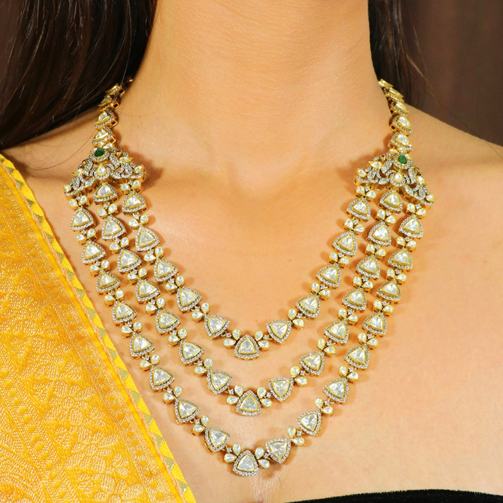 Moissanite with CZ Three Line Maharani Haar image 1