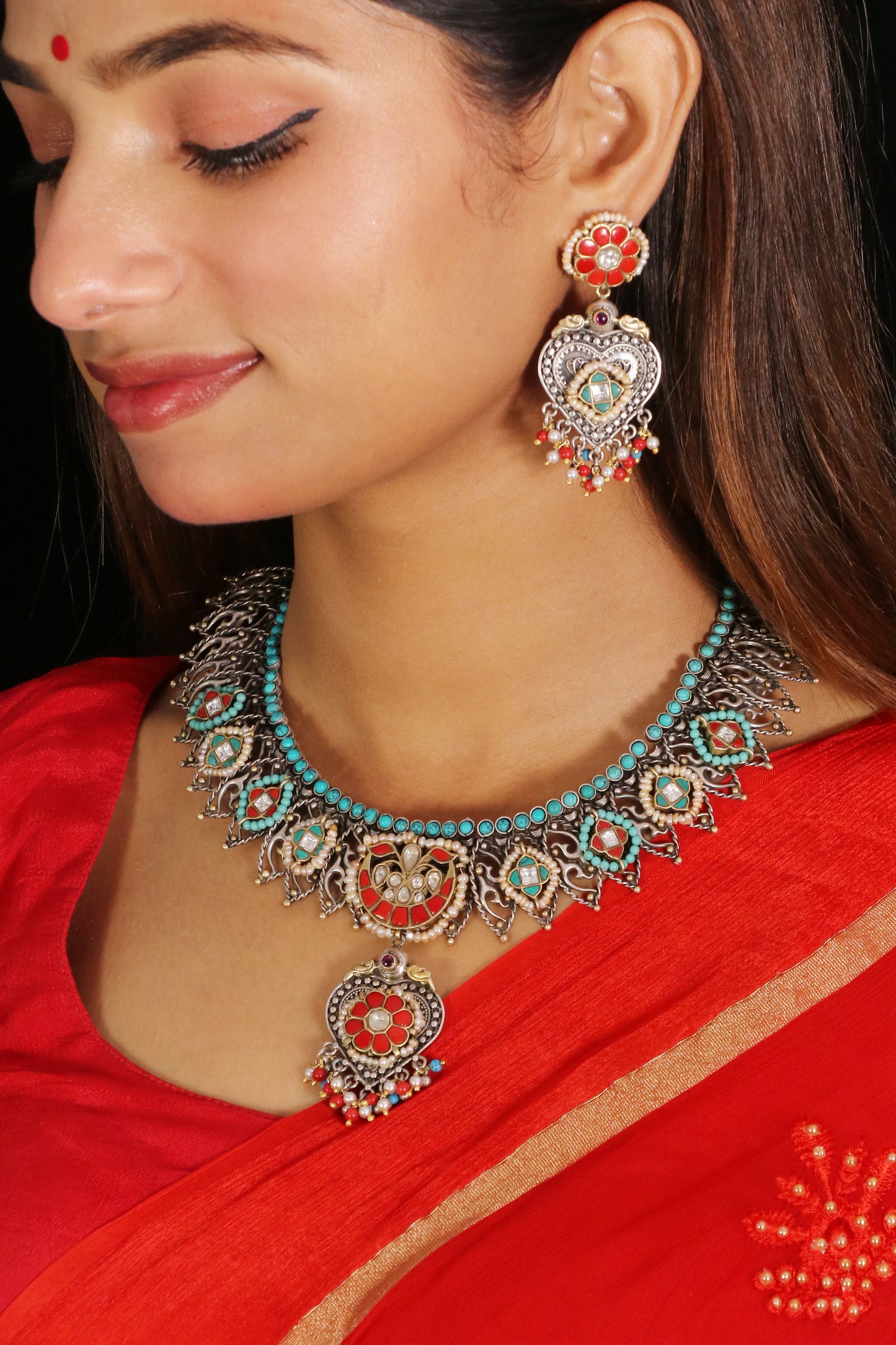 Riwaayat Coral and Tuquoise necklace set image 0