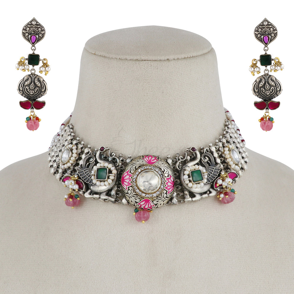 Pink Fusion Meenakari Necklace Set image 2