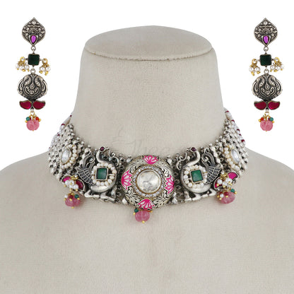 Pink Fusion Meenakari Necklace Set image 2