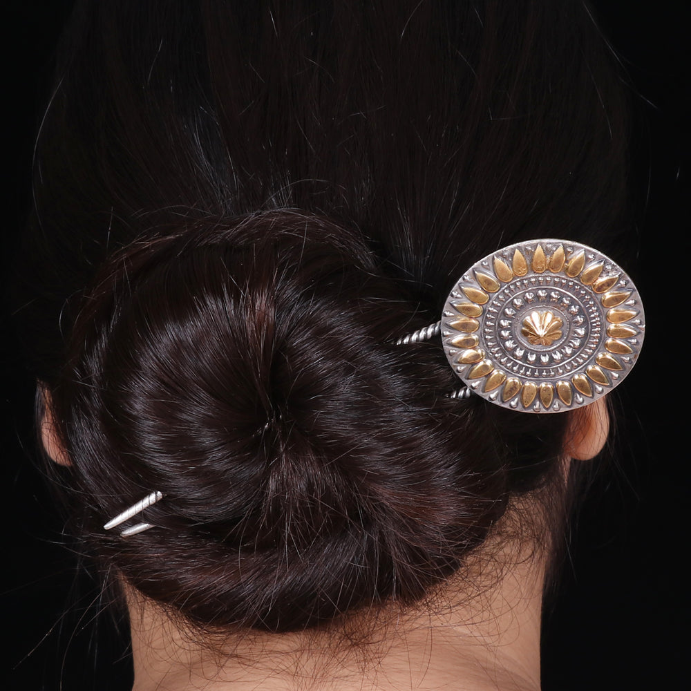 Dual Tone Big Round Double Tong Hair Pin image 1