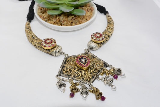 Bohemian Silver Filigree Necklace with Gemstone Accents image 0