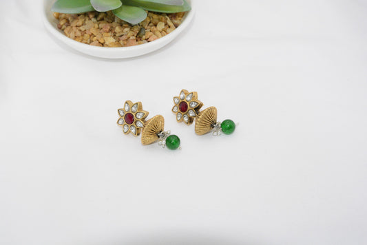 Kundan with Green Drop Ear Ring image 0