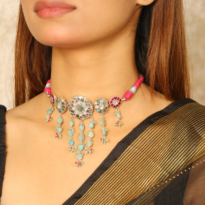 Mint green and MOP choker with kundans