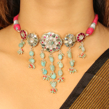 Mint green and MOP choker with kundans