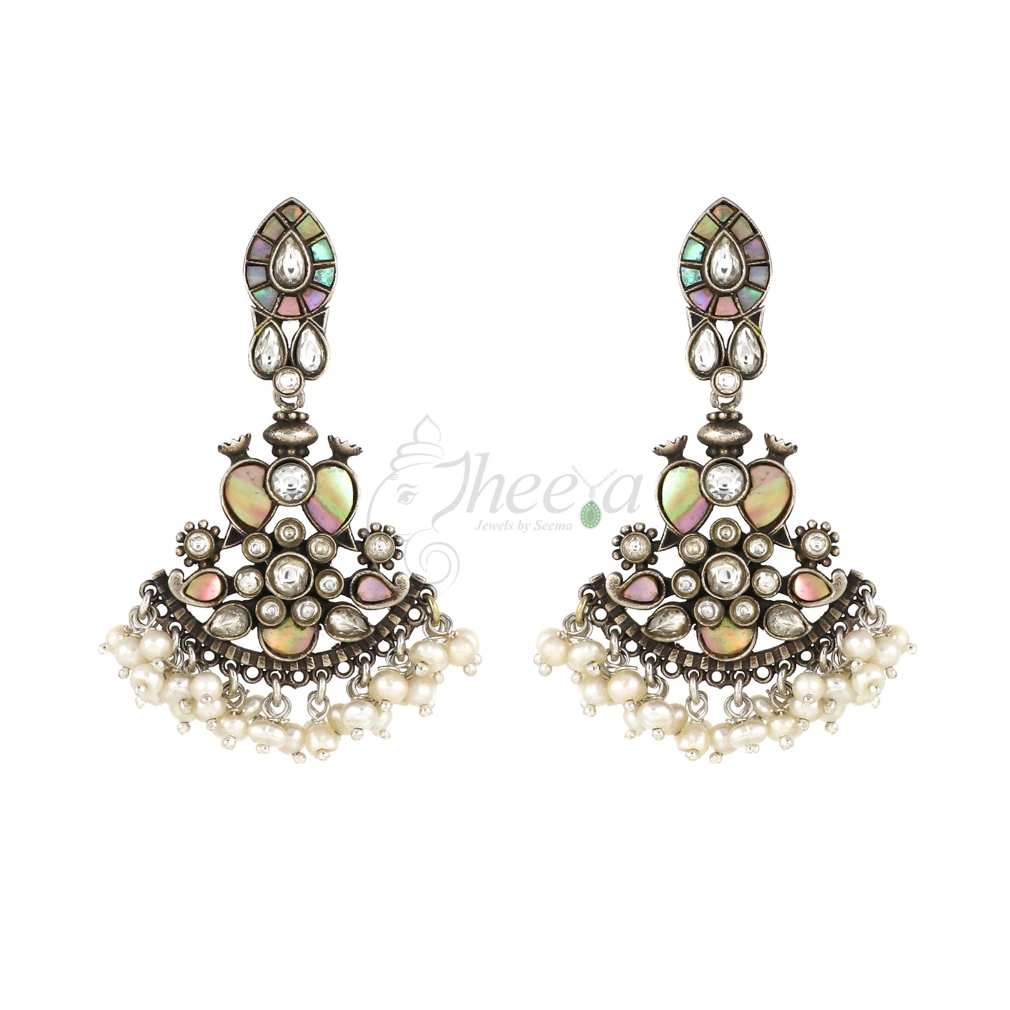 Mother of Pearl with White Kundan Dangler Earring image 2